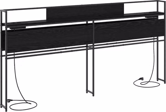 Testata contenitore Rovere nero in legno e metallo con mensola integrata e porta USB per camera da letto
