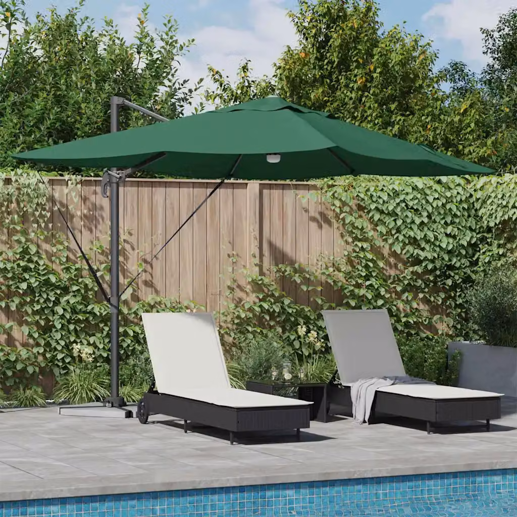 Ombrellone a braccio cantilever vidaXL verde in poliestere e alluminio L: 351 cm, P: 250 cm, H: 253 cm