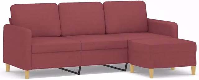 Divano | Divano da soggiorno | Sofa a 3 Posti con Poggiapiedi Rosso Vino 180 cm in Tessuto