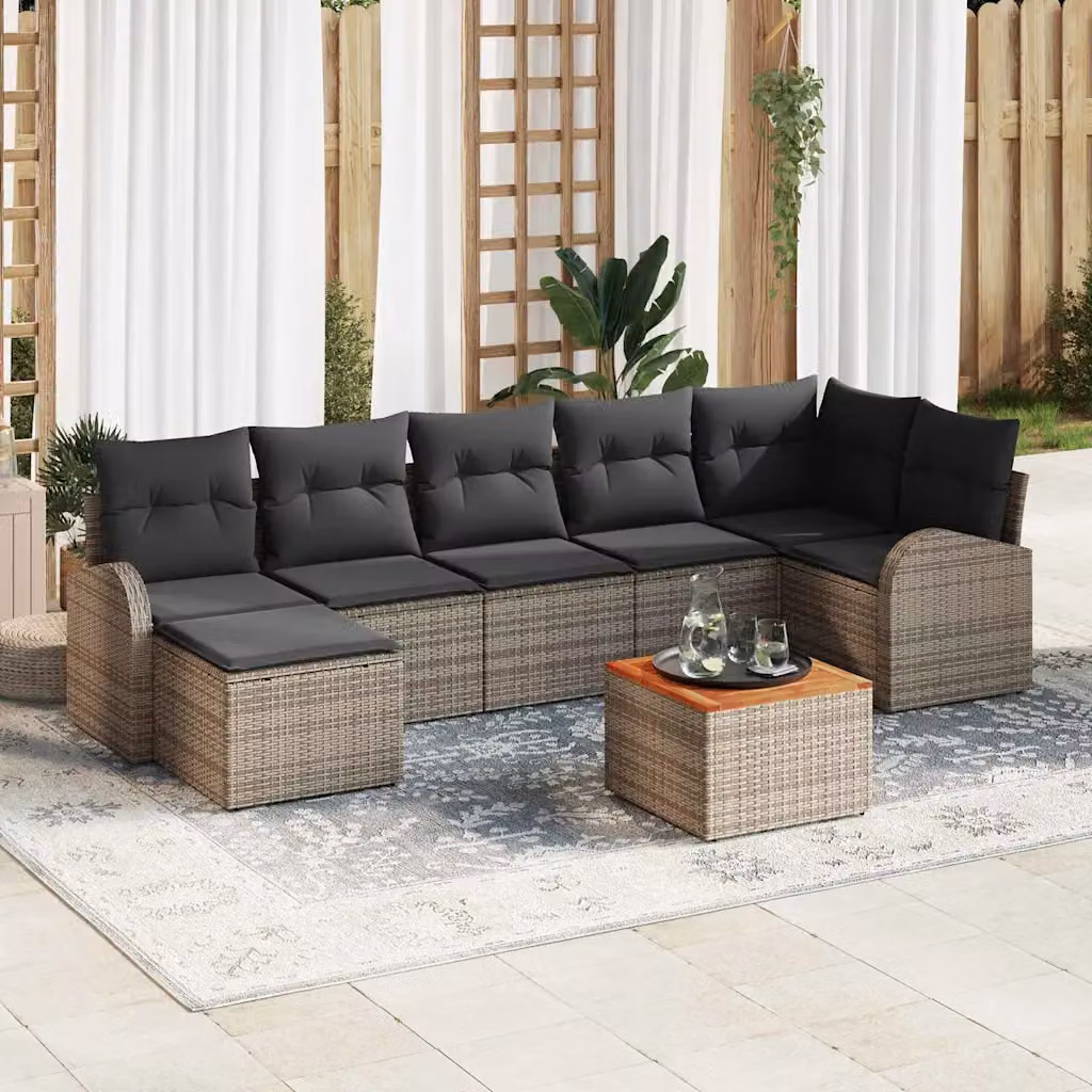 Set Divano da Giardino a L vidaXL 8 Pezzi Grigio con Cuscini e Tavolino in Polyrattan e Acciaio