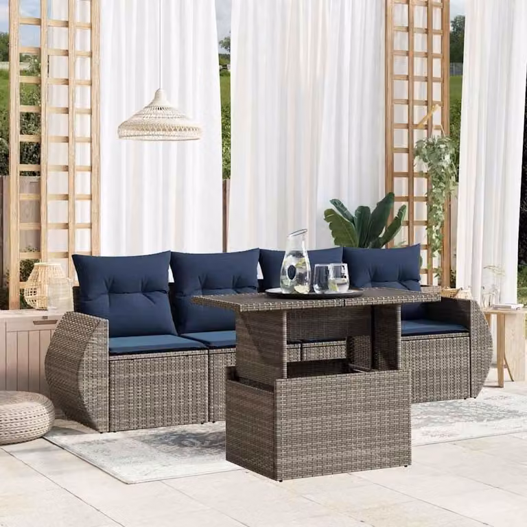 Maison Exclusive - Set di 5 divani da giardino con cuscini, grigio, polyrattan