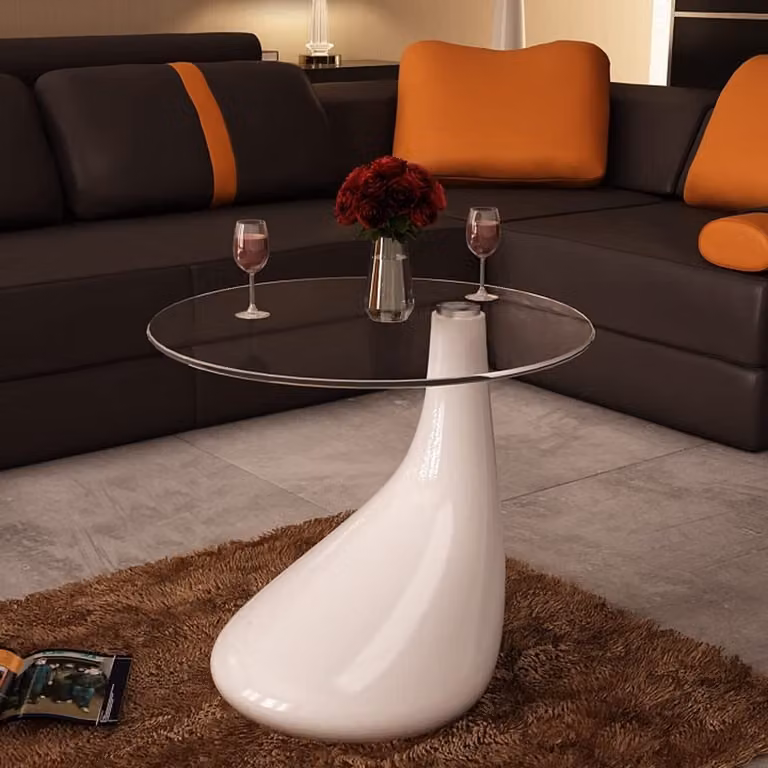 Maison Exclusive - Tavolino con piano rotondo in vetro bianco lucido