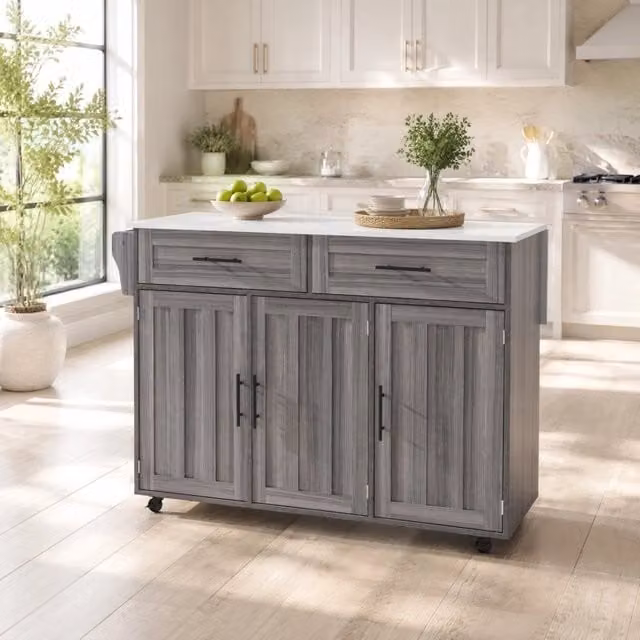 Carrello da cucina ULEVR 129x46x91,5 cm con piano allungabile, 2 cassetti, ripiani regolabili e ruote