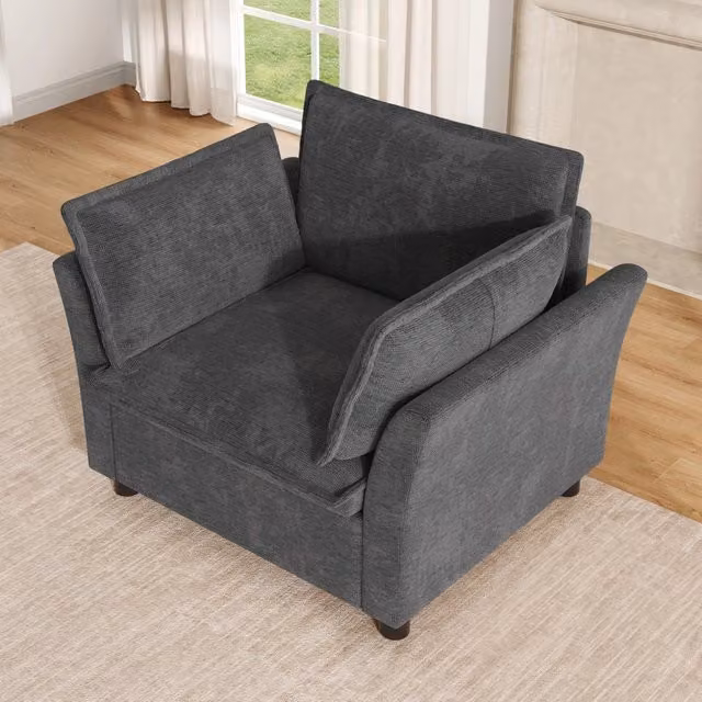 Poltrona singola in ciniglia con 2 cuscini; 90 × 81 × 87 cm; grigia
