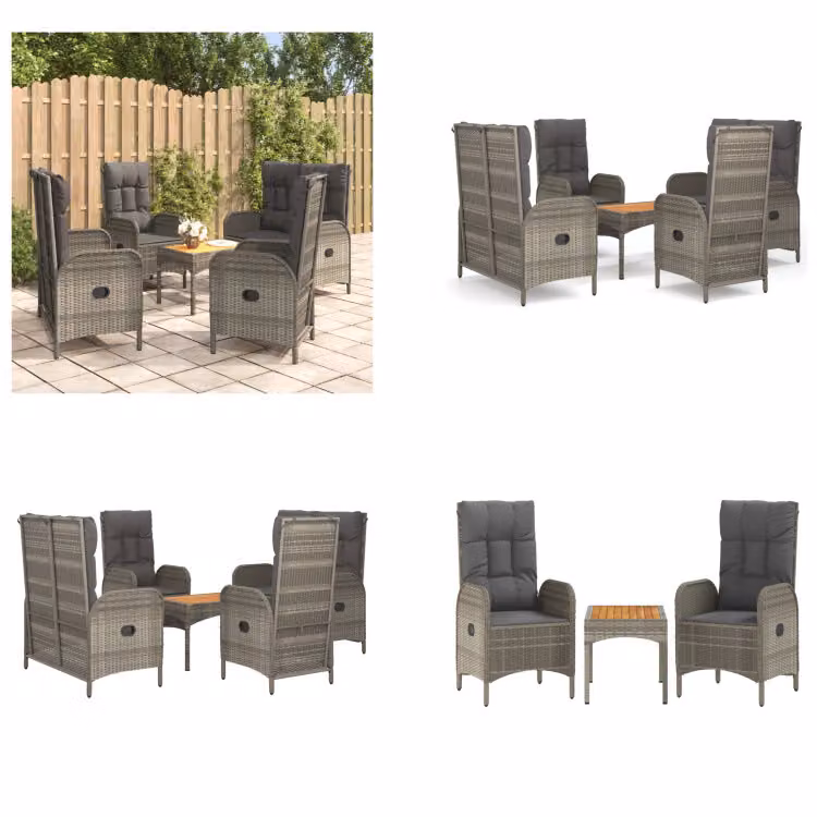 vidaXL Set da pranzo da giardino 5 pezzi con cuscini in poly rattan grigio - Set da pranzo da giardino - Set da pranzo da giardino - Set da pranzo da terrazza