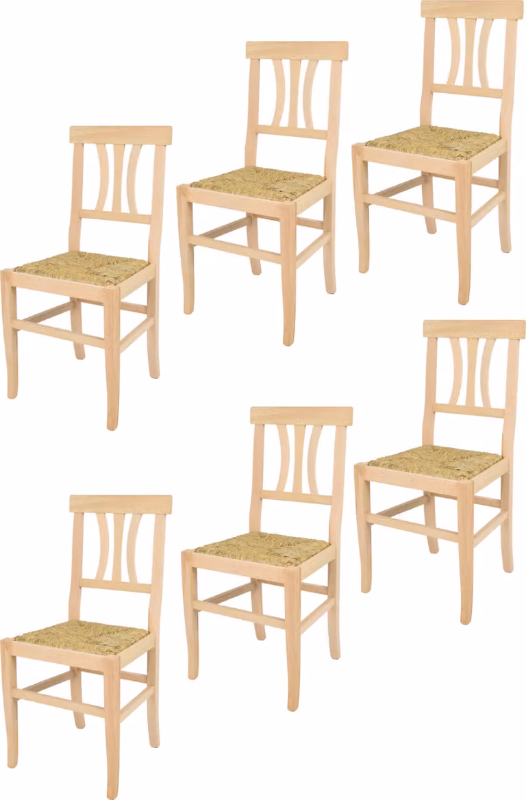 t m c s Tommychairs - Set di 6 sedie ARTEMISIA per cucina e sala da pranzo, struttura robusta in legno di faggio lucidato, non trattato e naturale al 100%, seduta in vera paglia