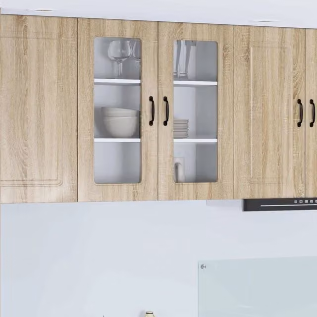 Mobile da cucina moderno vidaXL con ante in vetro e scaffali interni, colore rovere marrone, L 80 x P 31 x H 80 cm