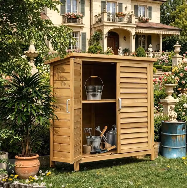 Armadio da giardino in legno di abete giallo con tetto impermeabile; 87x46;5x96;5 cm