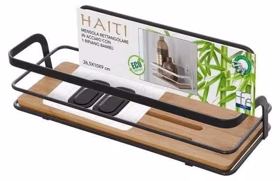 Griglia portasapone vasca doccia in acciaio nero e bamboo Haiti