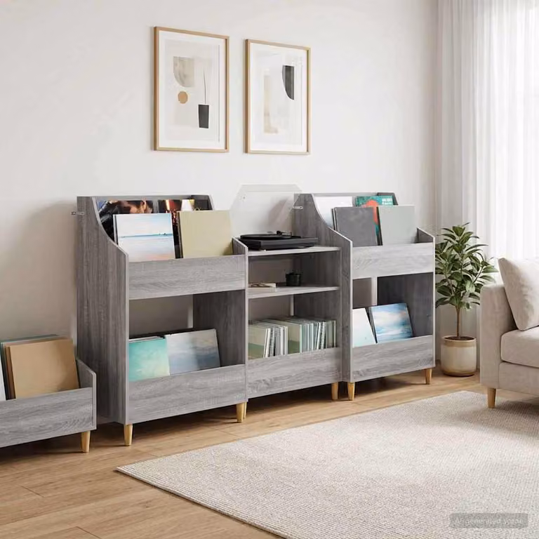 Set di 3 mensole per media modern vidaXL in legno e MDF, colore grigio, L: 212 cm, P: 46 cm, H: 112 cm
