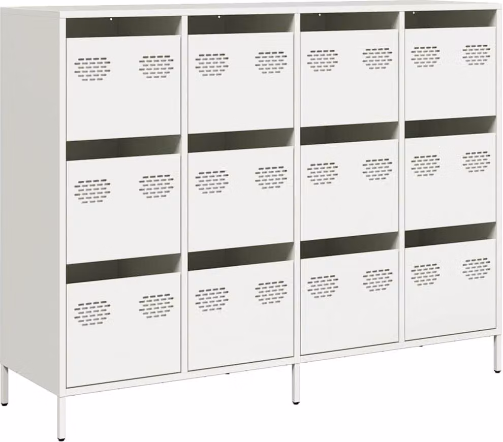 Credenza Bianca 135x39x103,5 cm in Acciaio Laminato a Freddo