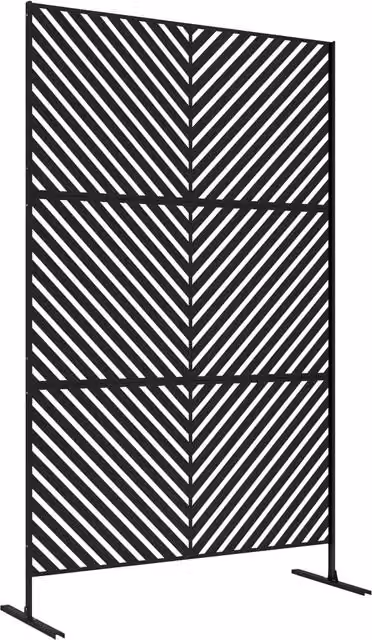 Pannello frangivista decorativo in metallo nero, motivo geometrico traforato, multifunzionale per giardino, terrazza e balcone, 122 x 45 x 198 cm