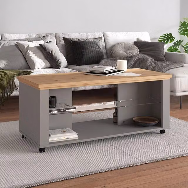 Tavolino da salotto DMORA rettangolare in legno rovere e vetro, colore marrone e antracite, L: 115 cm, P: 51 cm, H: 49 cm