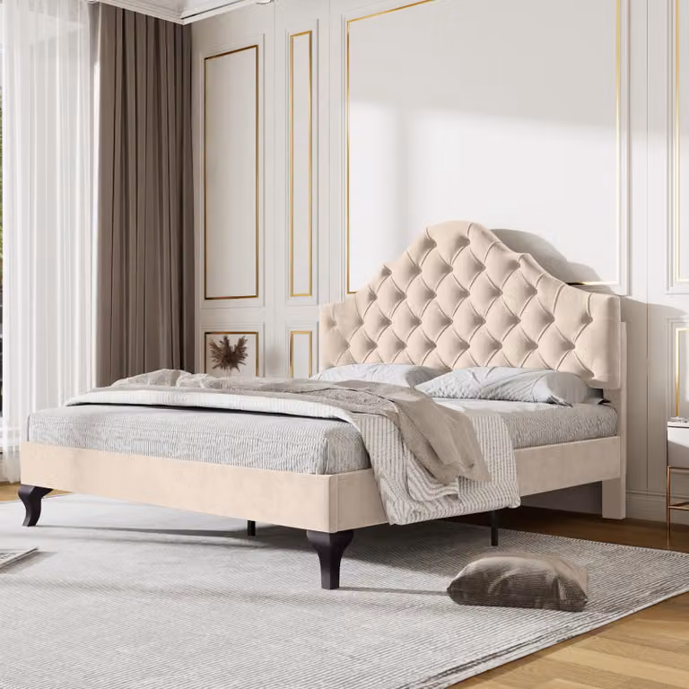 STILVORA Letto imbottito 140 x 190 cm, letto per ragazzi con rete a doghe, testiera regolabile in altezza, velluto, beige, per adulti e ragazzi