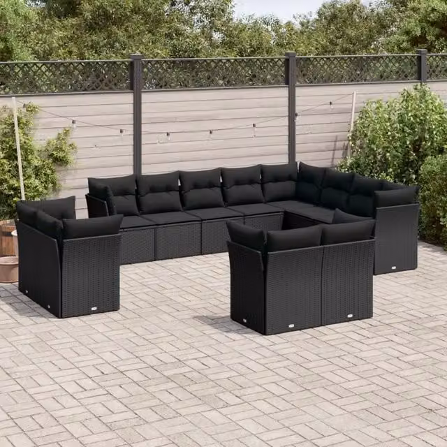 Set di divani da giardino VIDAXL in polyrattan nero con cuscini, 12 pezzi – 1