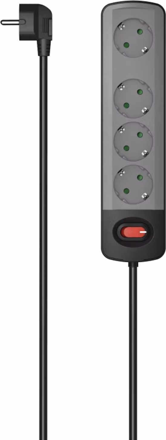 Hama Steckdosenleiste, 4-fach, Schalter, Wandmontage, 1,5 m, Schwarz/Grau (00223053)