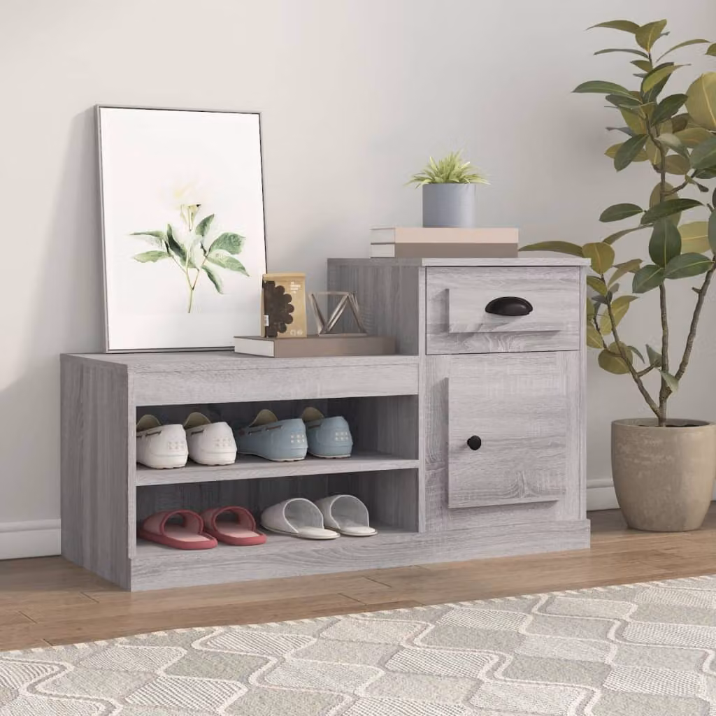 Scarpiera moderna vidaXL in legno grigio con ante a battente e ripiani, L/P/H: 100 x 42 x 60 cm