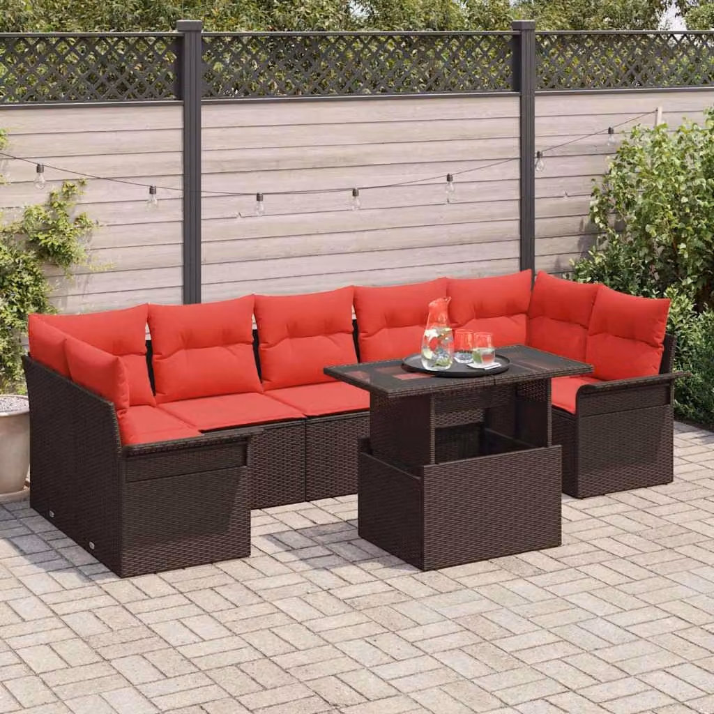 Maison Exclusive - Set da giardino composto da 8 pezzi, divano in rattan sintetico marrone