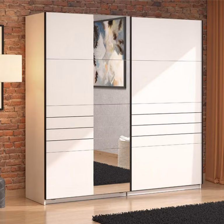 Dmora Guardaroba Grande Spartano 220x218h cm Bianco Opaco, Appendiabiti 2 Ripiani