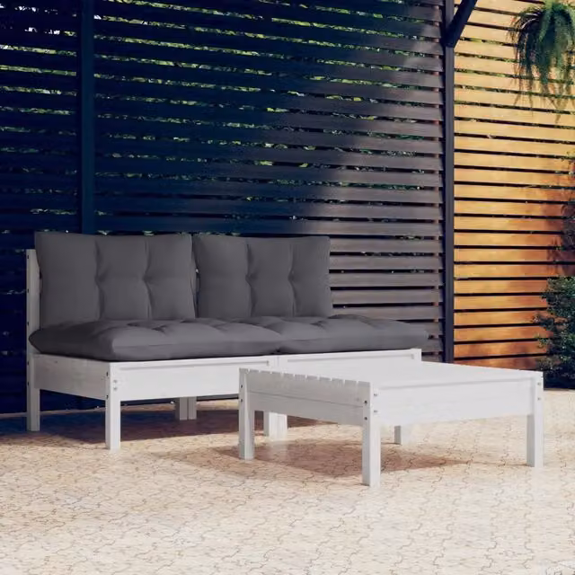 Set Divani da Giardino 3 pz con Cuscini Antracite Legno di Pino 3095999