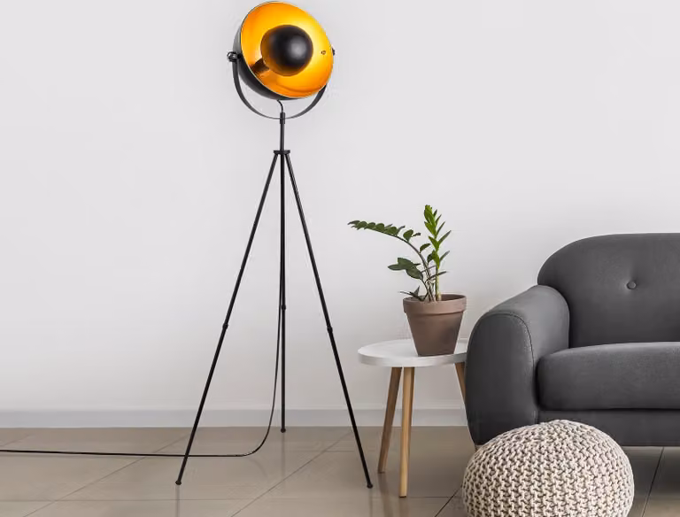Opviq, lampada da terra in stile industriale con struttura in metallo, nera e dorata, 62 x 45 x 160 cm | Attacco E27, max. 40 W, IP20, cavo da 200 cm | Design elegante per ambienti moderni.