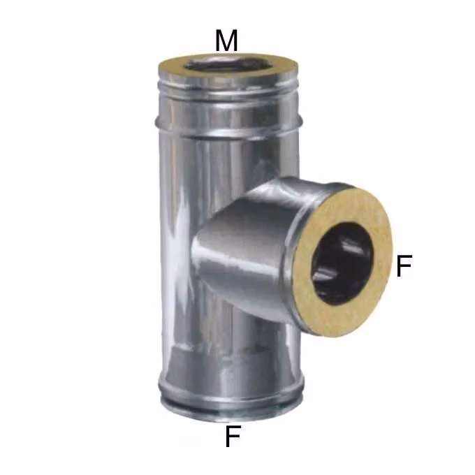 Gomito a T Maral in Acciaio Inox con Doppia Parete e Isolamento in Lana di Roccia 27 mm, Colore Argento – 2