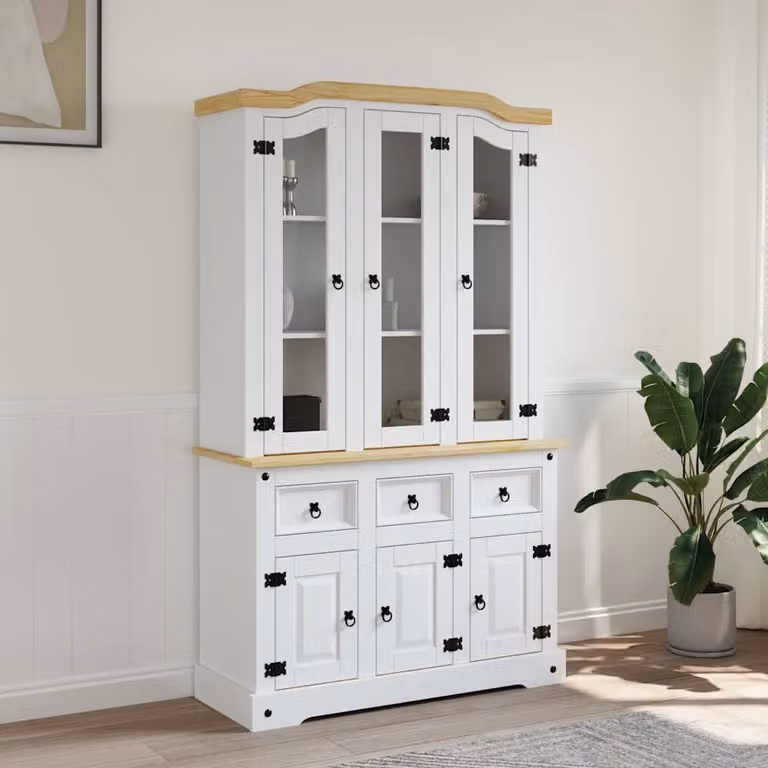 Credenza Corona vidaXL in legno di pino bianco stile rustico L: 112 cm, P: 43 cm, H: 191,5 cm