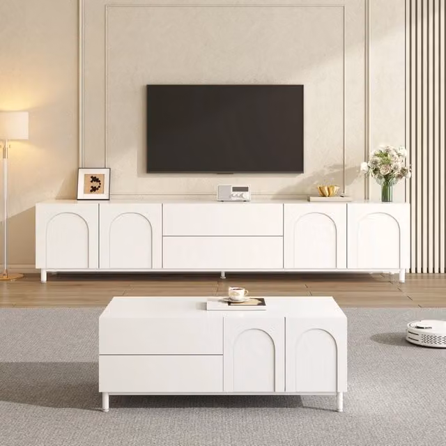 Mobile TV + tavolino- ante arcuate- PB+MDF- piedi tubolari- soggiorno