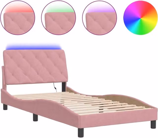 Letto singolo | Letto per adulti | Giroletto con LED senza Materasso Rosa 100x200 cm in Velluto