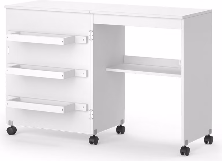 Tavolo per cucito Vicco Carmen Bianco 118 x 77.5 cm con 3 ripiani, Model 42065