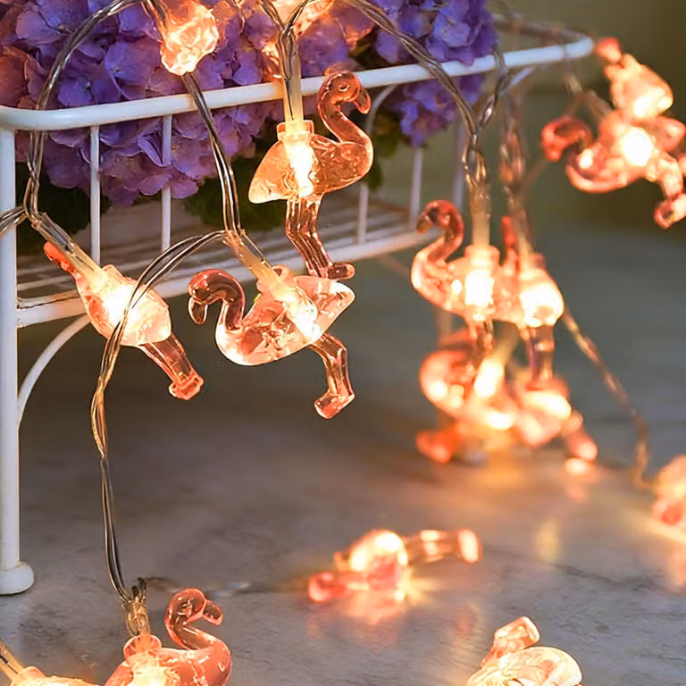 Catena luminosa a forma di fenicottero, 3 metri, 20 LED, rosa, ideale per feste estive