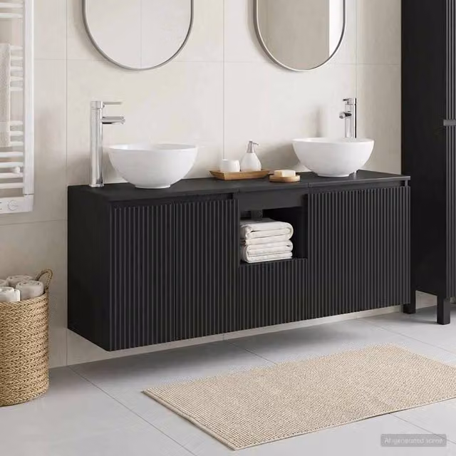 Set di Armadi da Bagno 3 pz Nero 129 x 41 x 80 cm 3405628
