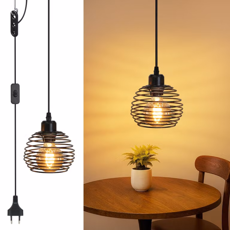 ZMH lampada a sospensione vintage a 1 fiamma: lampada a sospensione industriale nera con spina e interruttore lampada a sospensione presa E27 con cavo da 4,5 m lampada retrò a sospensione per camera da letto soggiorno cucina