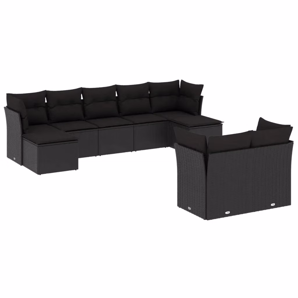 vidaXL Set Divani da Giardino 9 pz in Polyrattan Nero con Cuscini e Ottoman – 2
