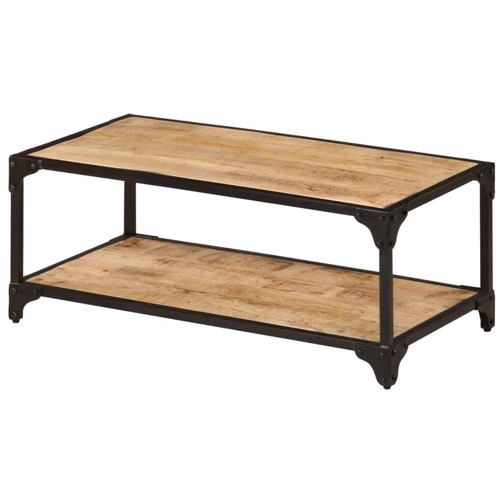 Tavolino The Living Store 90x45x35 cm Legno di mango massiccio grezzo