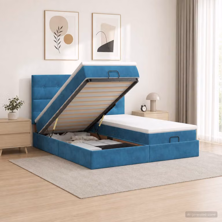 Letto Ottomano con Materasso e LED vidaXL, Blu scuro, L/P/H: 200 x 200 x 88 cm