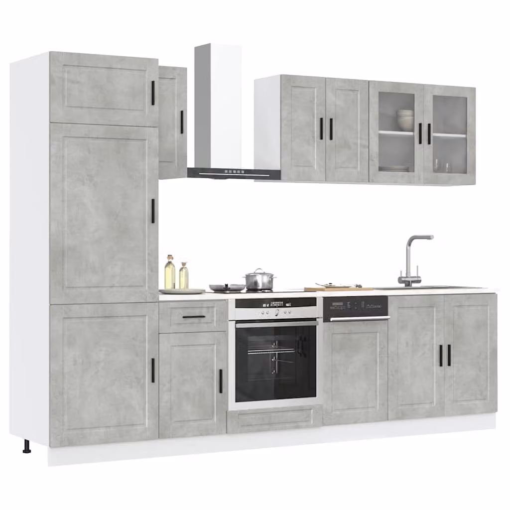 Set di mobili da cucina moderno vidaXL Kalmar composto da 8 pezzi in colore grigio cemento con ante in vetro