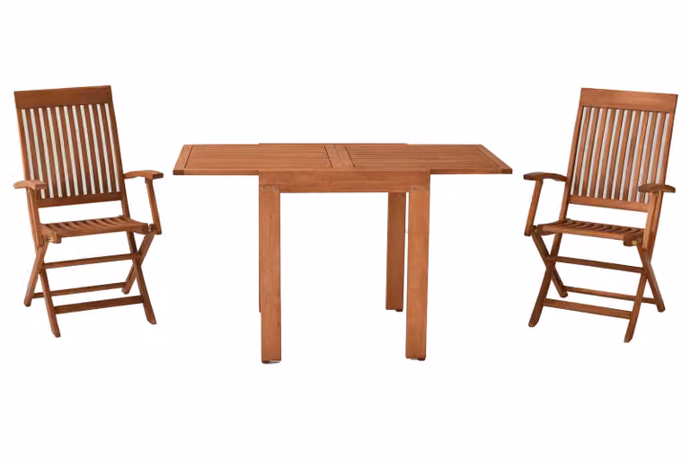 Set di mobili da giardino Merxx Comodoro 3 pezzi, 2 poltrone pieghevoli, 1 tavolo allungabile 65 (130) x 70 cm - Eucalipto