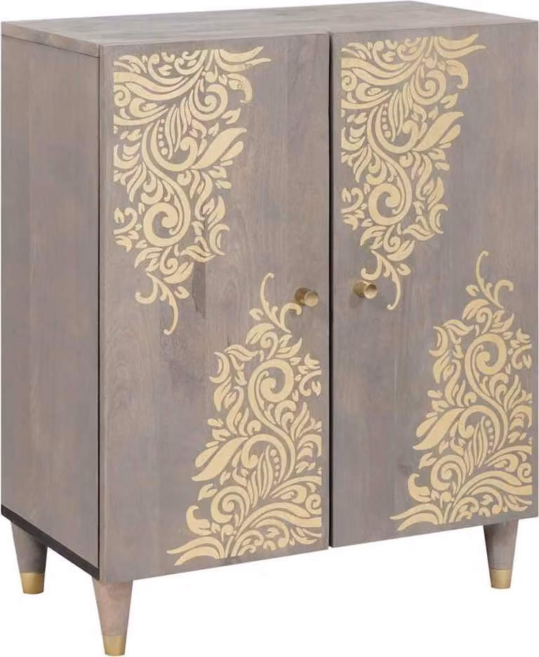 Credenza Grigio e Oro 60 x 33 x 75 cm Legno di mango massello