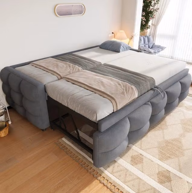 Letto a scomparsa imbottito MODFU in tessuto grigio L/P: 90/180 x 190 cm