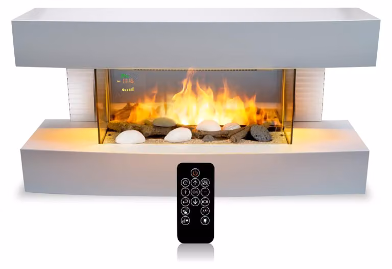 Camino elettrico per ambienti - 2000 W - Effetto fiamma LED - Bianco