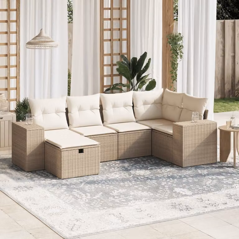 vidaXL Set Divano da Giardino a L 6 pz con Cuscini Beige e Struttura in Metallo e Polyrattan