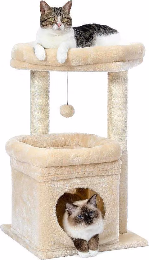 Tiragraffi per gatti di piccola taglia - torre per gatti a più livelli - rivestita in sisal - accogliente casetta per gatti - ampia zona di riposo per gatti - per gatti da interno
