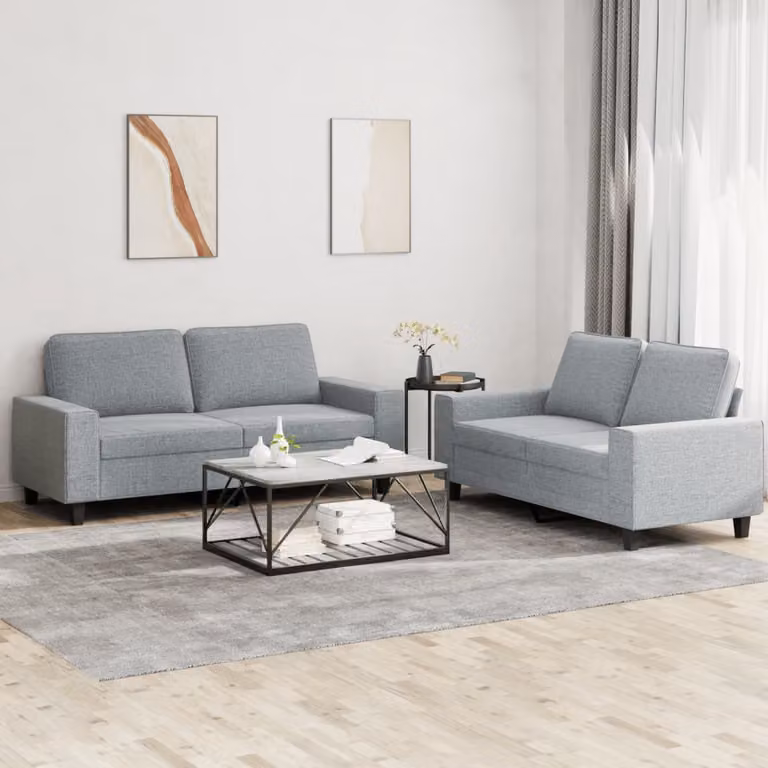 Set di 2 Divani vidaXL Moderni in Tessuto Grigio con Cuscini per Soggiorno