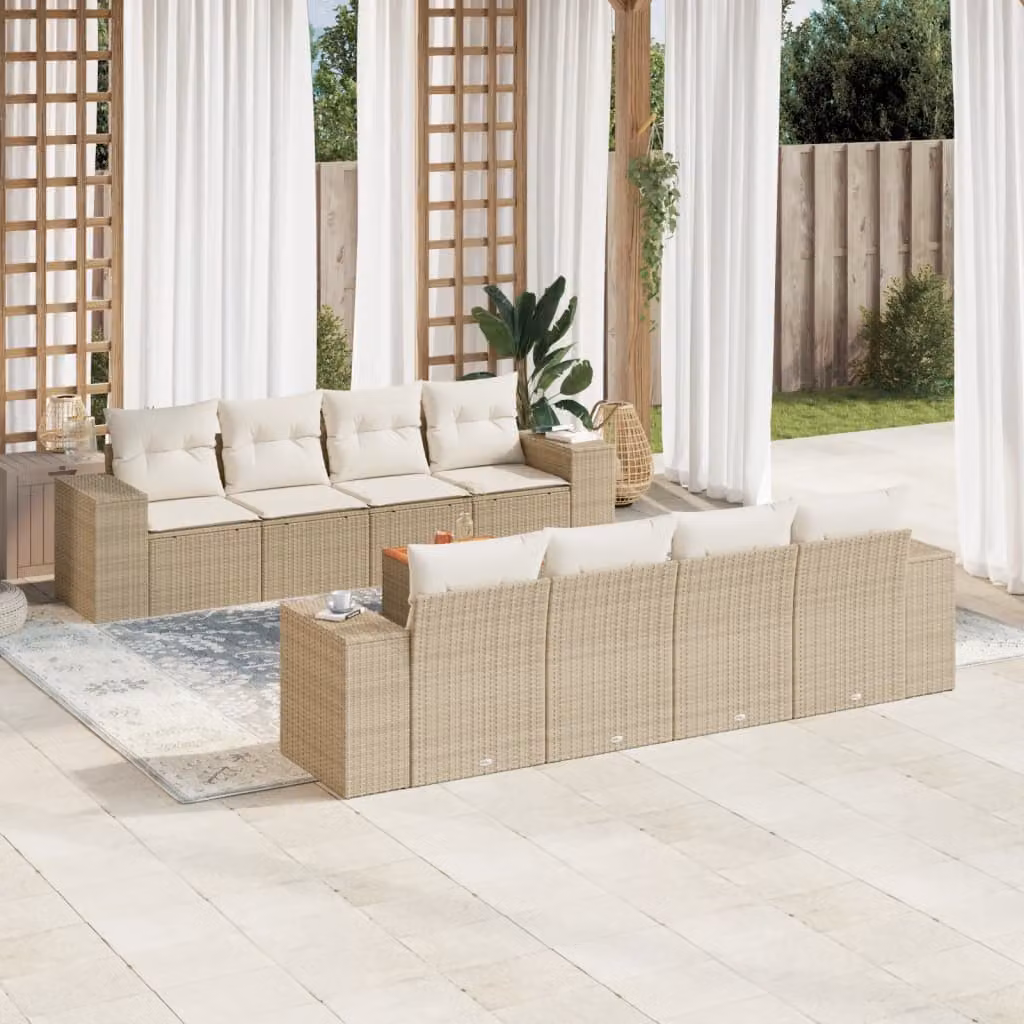 vidaXL Set Divano da Giardino 9 pz a forma di U con Cuscini Beige e Struttura in Acciaio Verniciato a Polvere