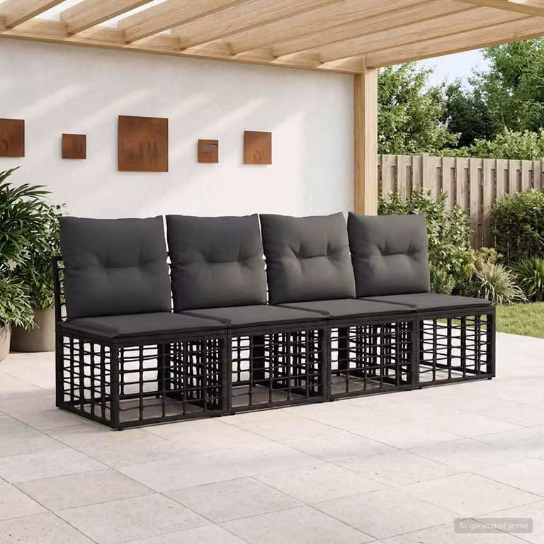 Set di divani da giardino vidaXL in polyrattan con cuscini inclusi, struttura in metallo, colore antracite/grigio/nero