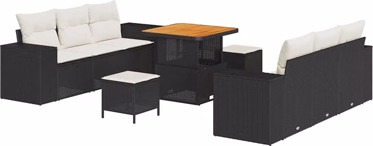 Set Divano da Giardino con cuscino 9 pcs Nero Poly Rattan
