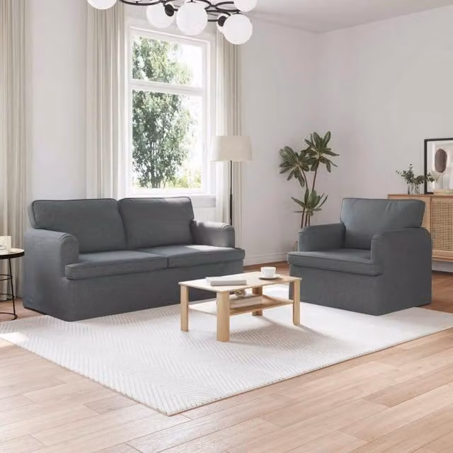 Set di 2 divani moderni vidaXL in tessuto grigio e nero con struttura in metallo e coperture rimovibili – 1