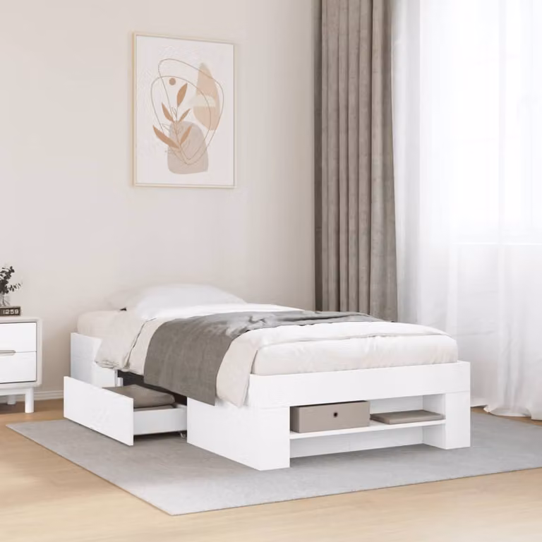 vidaXL Giroletto Bianco in Legno Multistrato con Doghe Fisse L/P/H: 200 x 90 x 33 cm