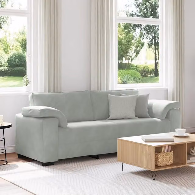 Divano a 3 Posti-Sofa 3 Posti Grigio Chiaro 178 cm in Velluto